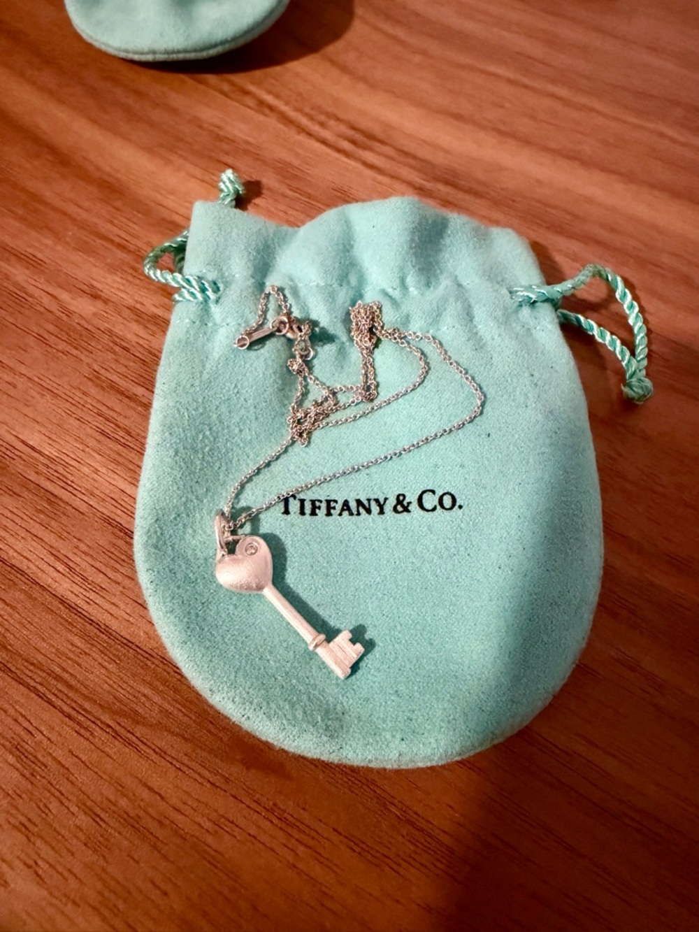 Tiffany & Co. Silver Heart Key Necklace with Tiffany Blue Pouch
